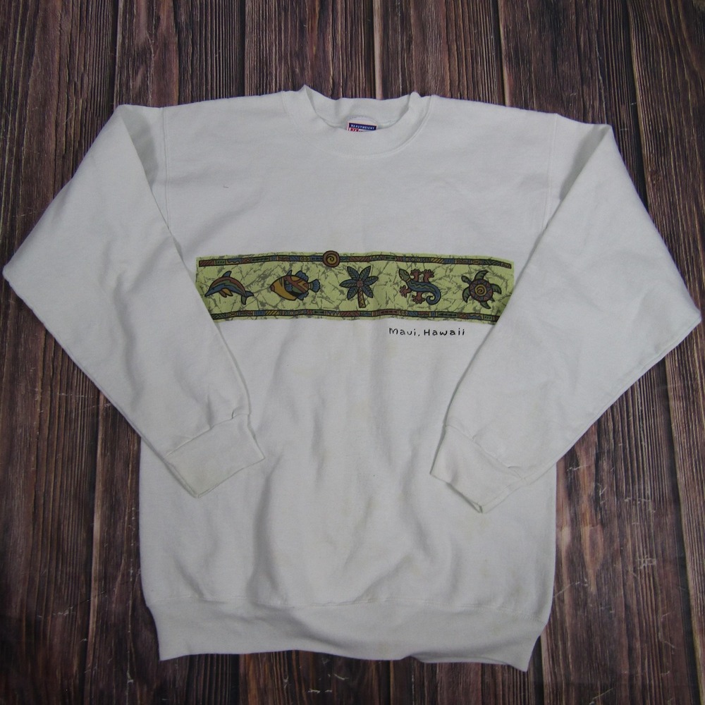 Vintage Maui Hawaii Sweatshirt Mens Large Hanes Crewneck Tropical Animals 90s‎